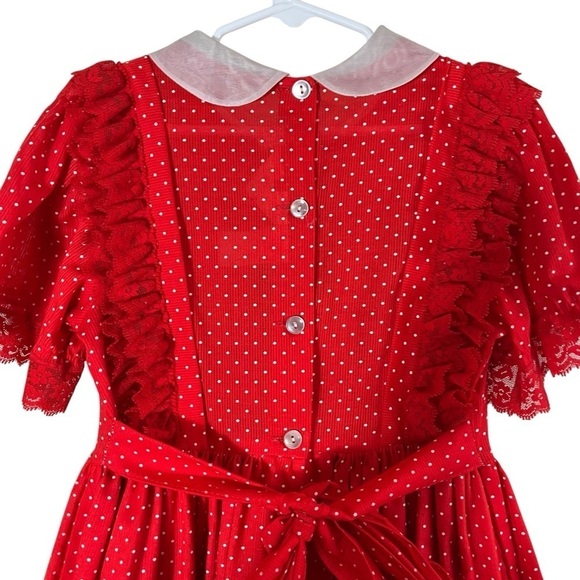 VINTAGE 80s LILO CALIFORNIA USA Ruffle Tiered Polka Dot Lace Trim Dress - Picture 6 of 12